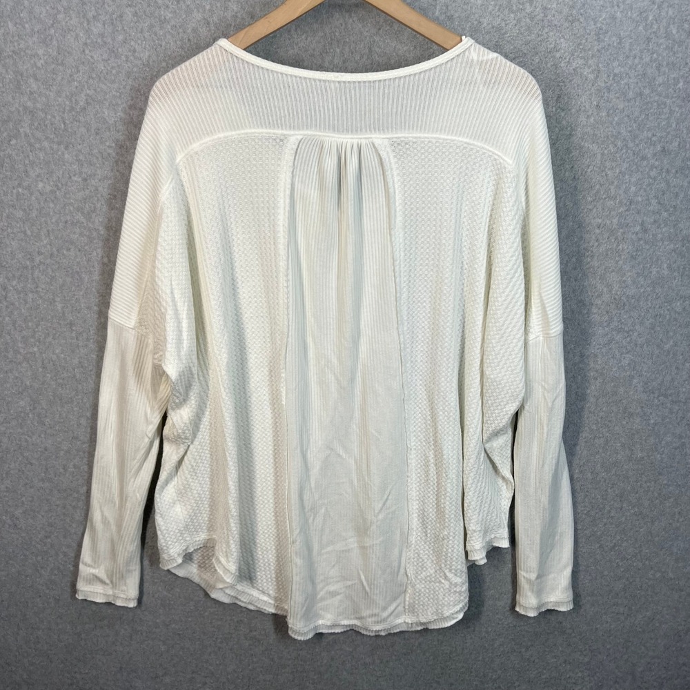 Free People White Mixed Knit Henley Thermal Long Sleeve Top OB828271 Size M - Picture 3 of 8